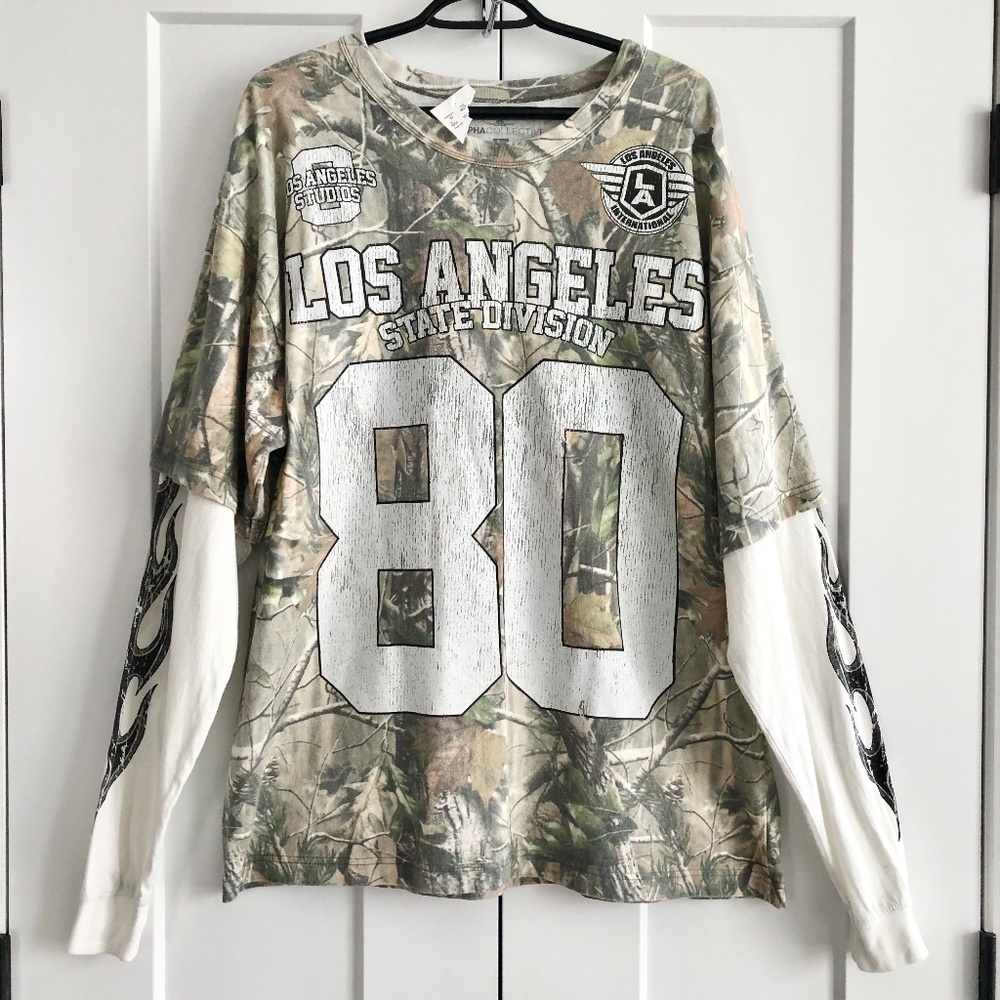 Camo, Mens, Pullover, Long Sleeve, Shirt, Los Angeles, State Division, Lrg, NEW